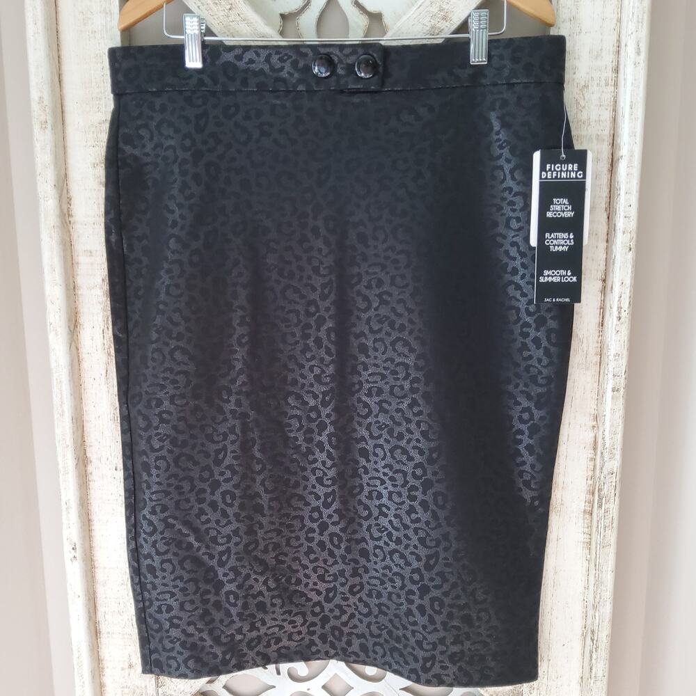 Zac & Rachel Indie Sleaze Rockabilly Black Foil Leopard Print Pencil Skirt Large